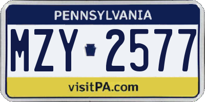 PA license plate MZY2577