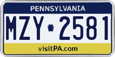 PA license plate MZY2581