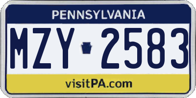 PA license plate MZY2583