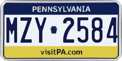 PA license plate MZY2584