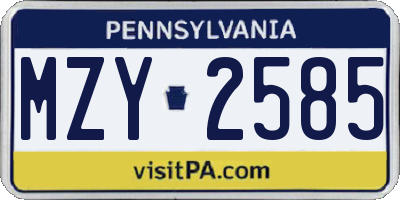PA license plate MZY2585