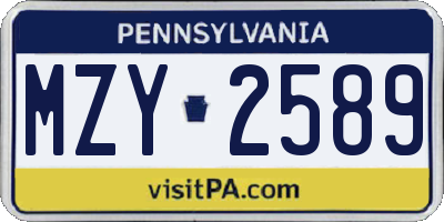 PA license plate MZY2589