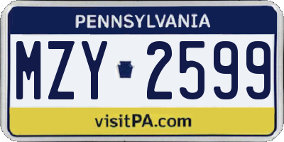 PA license plate MZY2599