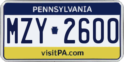 PA license plate MZY2600