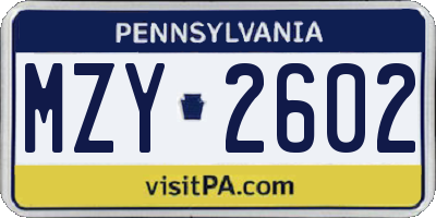 PA license plate MZY2602