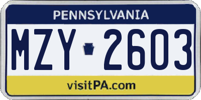 PA license plate MZY2603