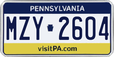 PA license plate MZY2604