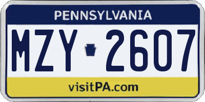 PA license plate MZY2607
