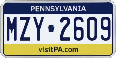 PA license plate MZY2609