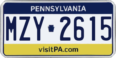 PA license plate MZY2615