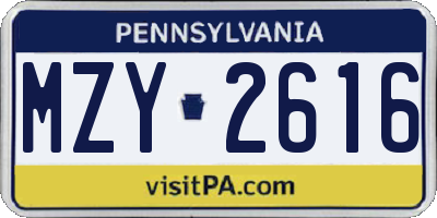 PA license plate MZY2616