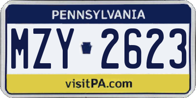 PA license plate MZY2623