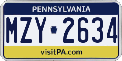 PA license plate MZY2634