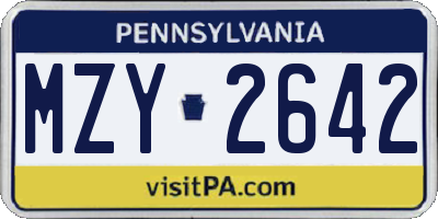 PA license plate MZY2642