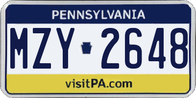 PA license plate MZY2648
