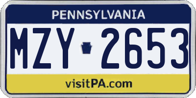 PA license plate MZY2653
