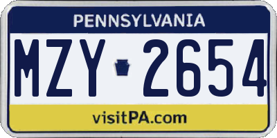 PA license plate MZY2654
