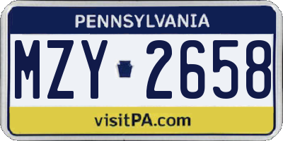 PA license plate MZY2658