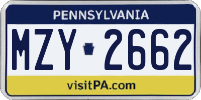 PA license plate MZY2662