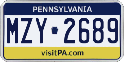 PA license plate MZY2689