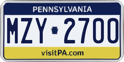 PA license plate MZY2700