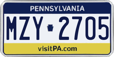 PA license plate MZY2705