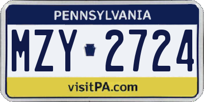 PA license plate MZY2724