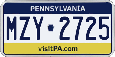 PA license plate MZY2725