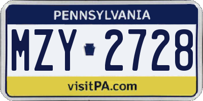 PA license plate MZY2728