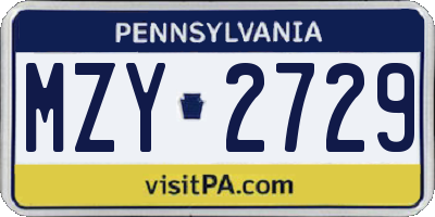 PA license plate MZY2729