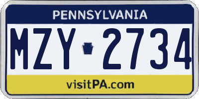 PA license plate MZY2734