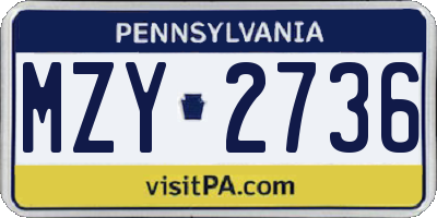 PA license plate MZY2736