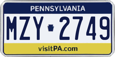 PA license plate MZY2749