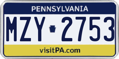 PA license plate MZY2753