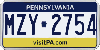 PA license plate MZY2754