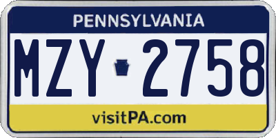 PA license plate MZY2758