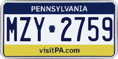 PA license plate MZY2759