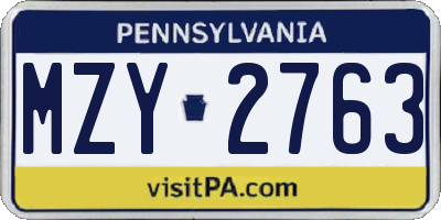 PA license plate MZY2763