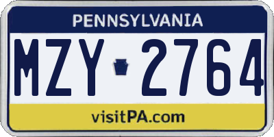 PA license plate MZY2764
