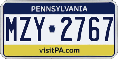 PA license plate MZY2767
