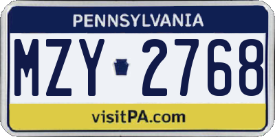 PA license plate MZY2768