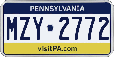 PA license plate MZY2772