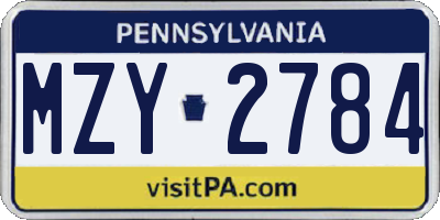 PA license plate MZY2784