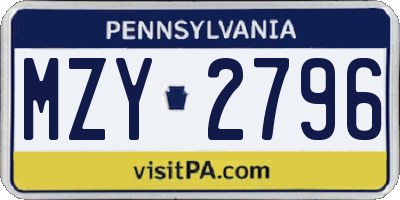PA license plate MZY2796