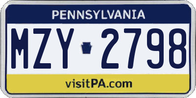 PA license plate MZY2798
