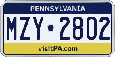 PA license plate MZY2802