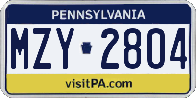 PA license plate MZY2804