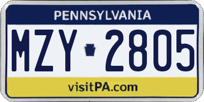 PA license plate MZY2805