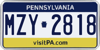 PA license plate MZY2818