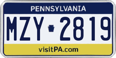 PA license plate MZY2819